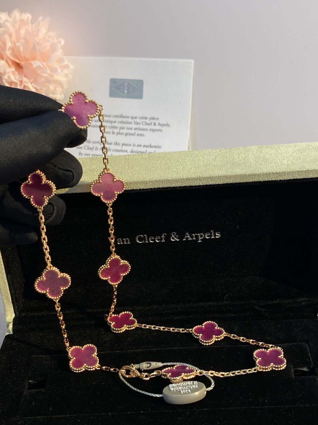 Van Cleef & Arpels Alhambra Pink Enamel Gold Necklace